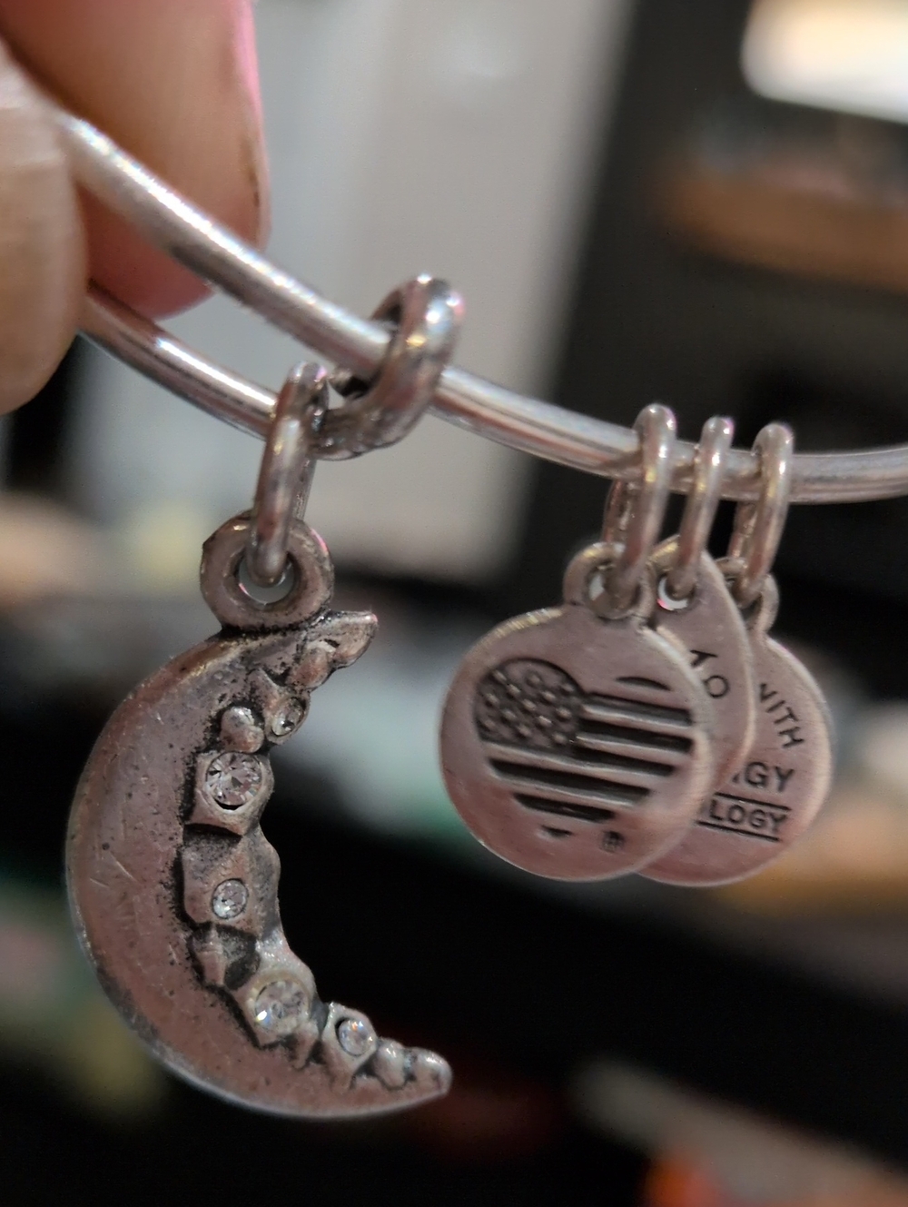 Alex and Ani Silver Moon Charm Bangle Bracelet